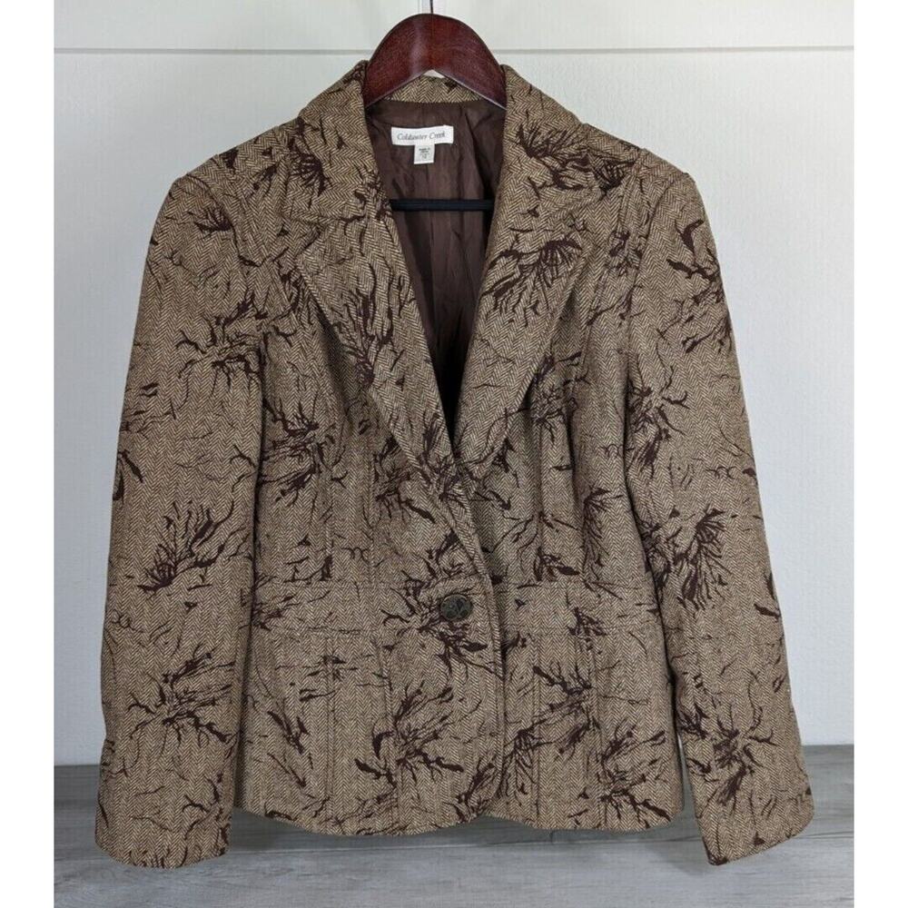 Coldwater Creek NWT $129 Brown Flocked Tweed Jacket sz 12